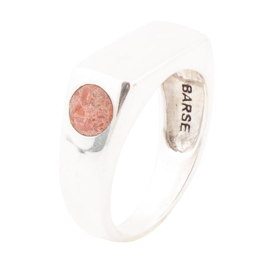 Signet Orange Sponge Coral and Sterling Silver In The Hole Ring