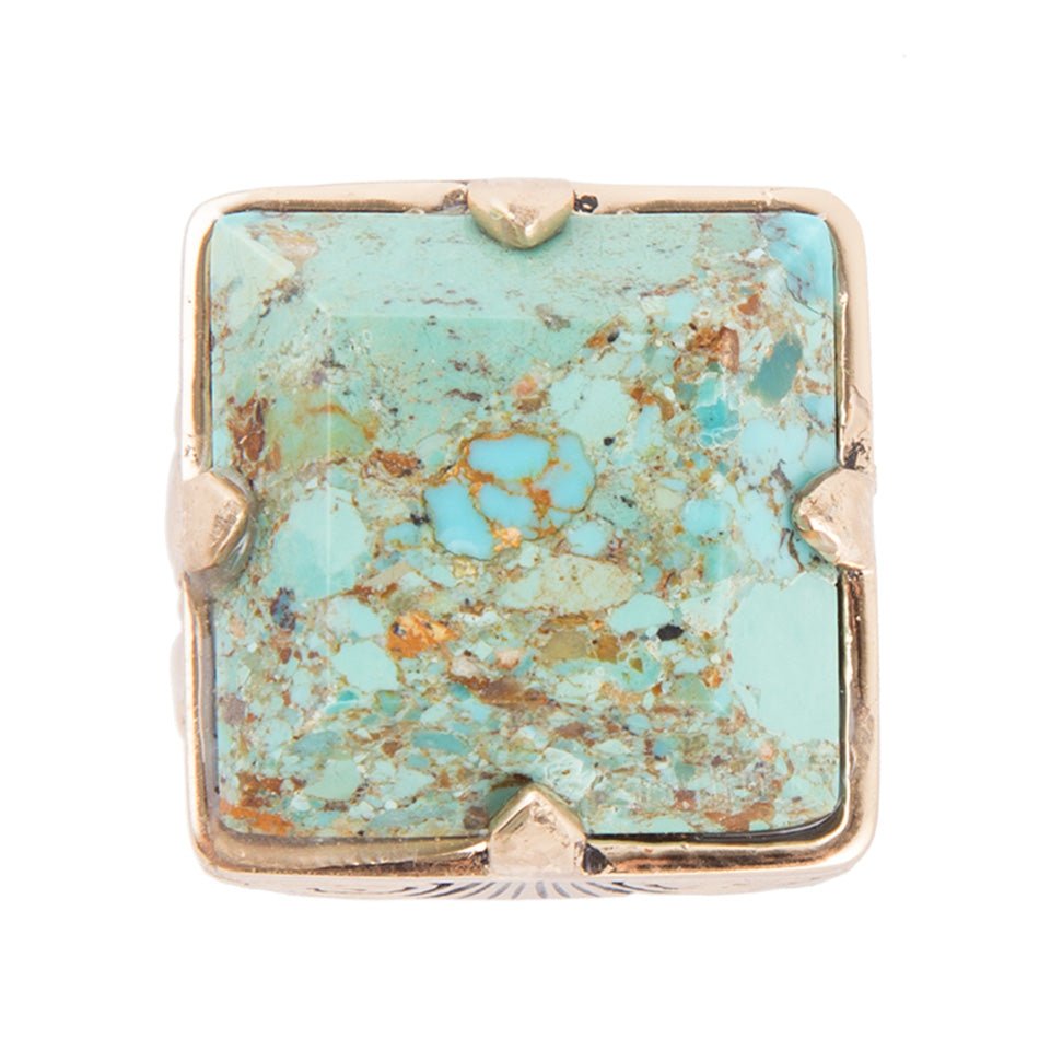 Square Statement Blue Turquoise Golden Ring