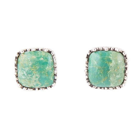 Squared Up Green Turquoise and Sterling Silver Stud Earrings