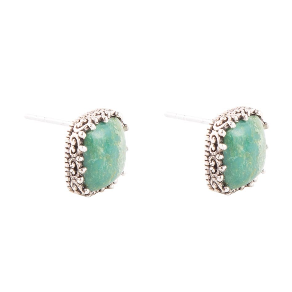 Squared Up Green Turquoise and Sterling Silver Stud Earrings