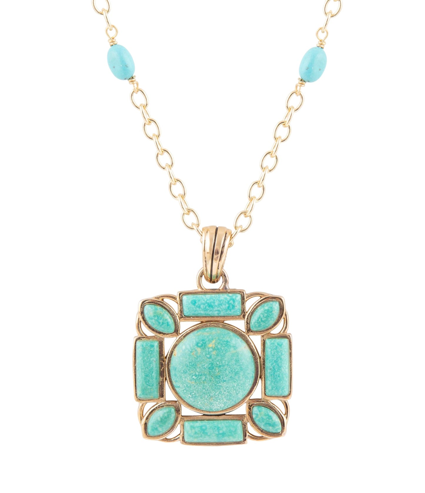 Squared Up Green Turquoise Pendant Necklace