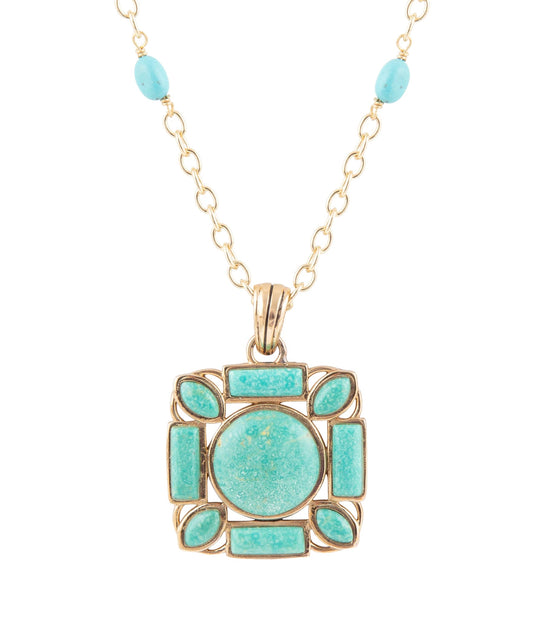 Squared Up Green Turquoise Pendant Necklace