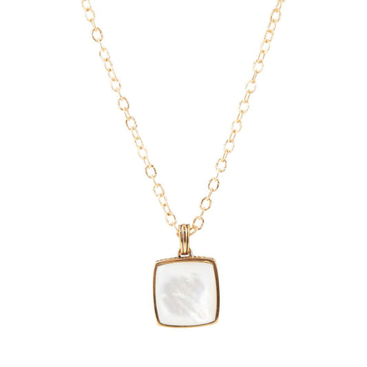 Squared Up White Mother of Pearl Golden Pendant Necklace