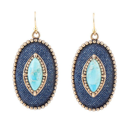 Stacked Blue Turquoise and Denim Golden Drop Earrings