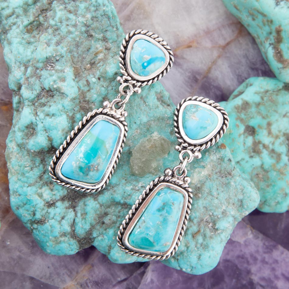 Statement Turquoise and Sterling Silver Roped Earrings