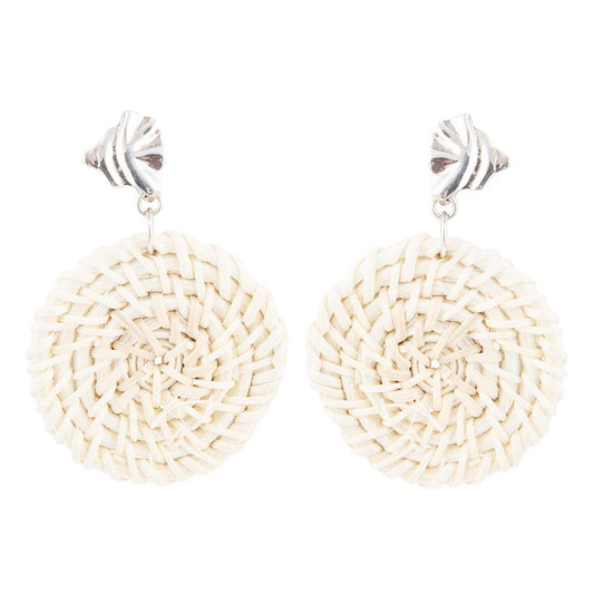 Sterling Silver Tan Rattan Statement Earrings