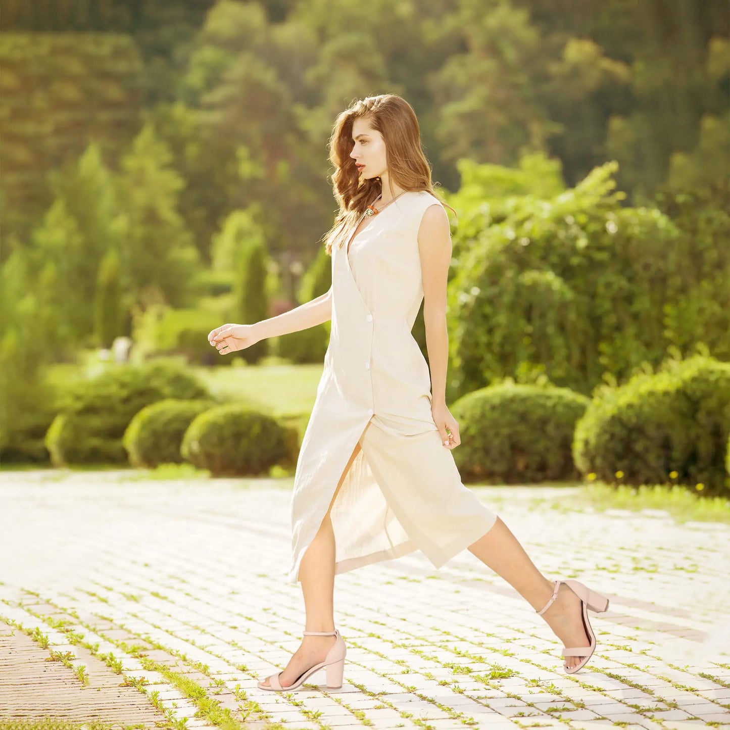 IDIFU Women's 3 Inch Heel Sandals for Women 11 Nude Nubuck - # GIAA73210003