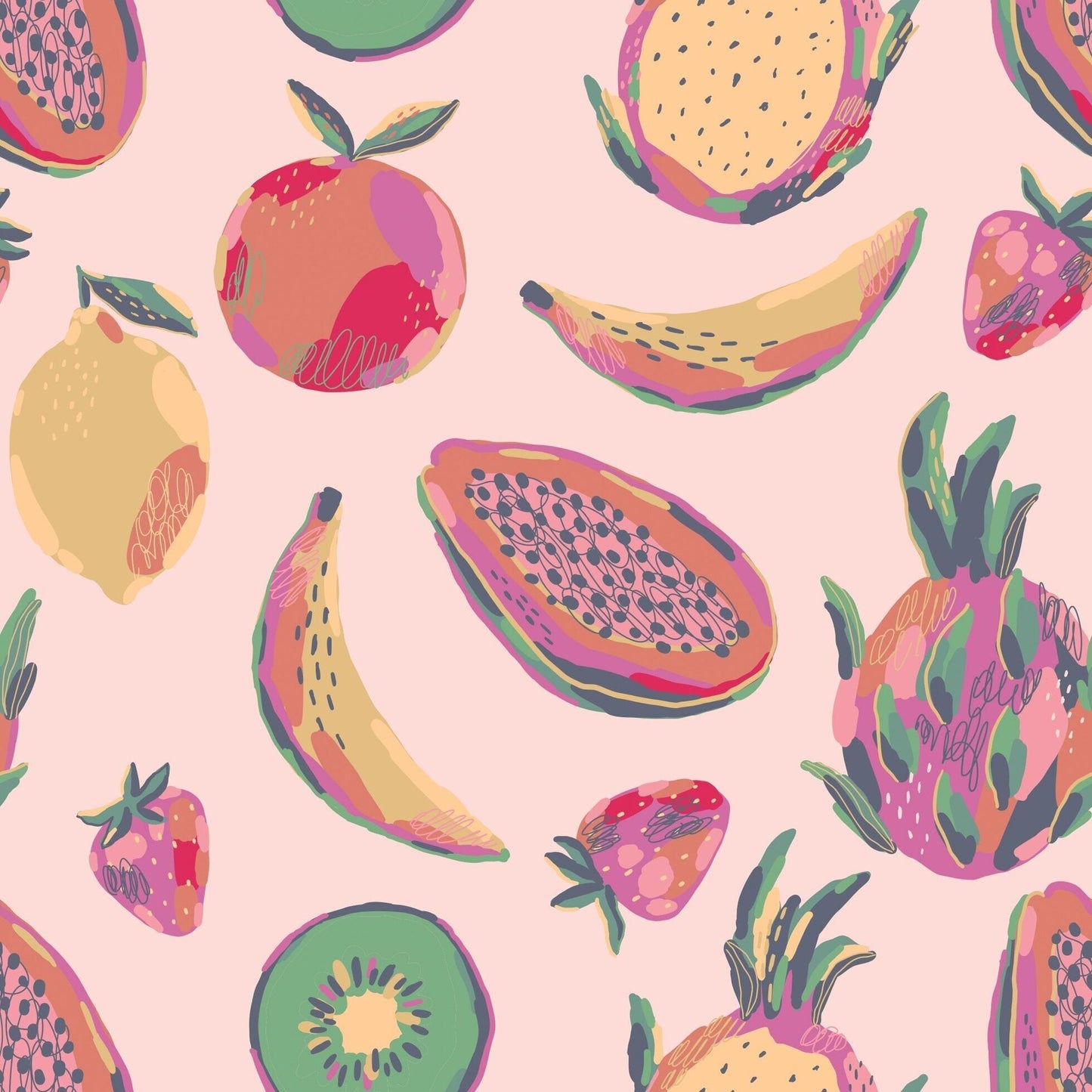 Tropical Fruit Cap Sleeve Swirly Girl Dress