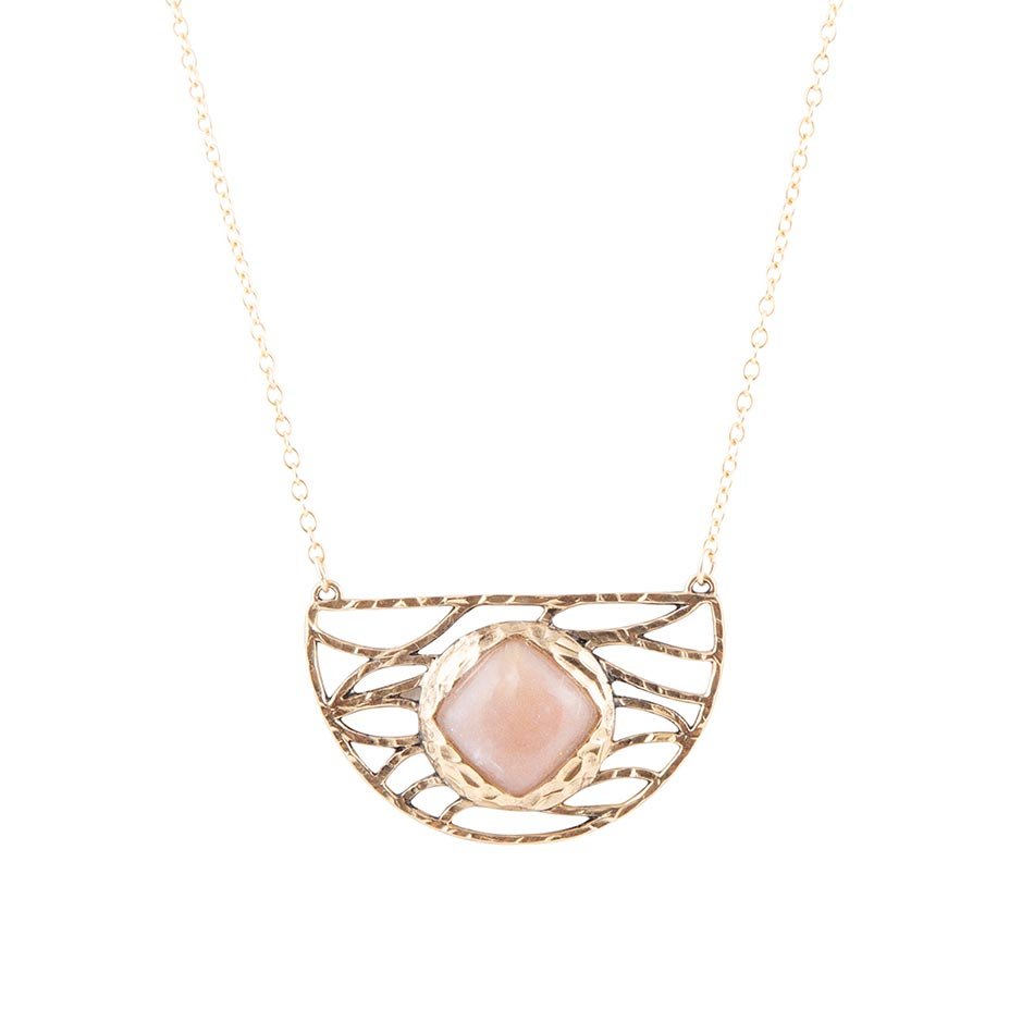 Terra Pink Peach Moonstone and Golden Bronze Necklace