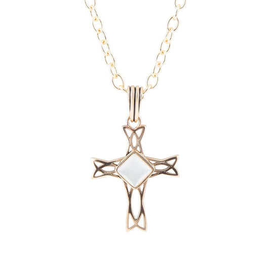The Light White Mother of Pearl Cross Pendant Golden Necklace