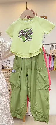 Summer Baby Girl Fashion T-Shirt and Cargo Pants Set - # GIAA212310017