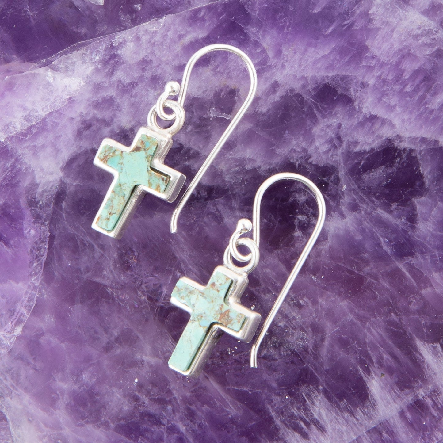 Touch of Blue Turquoise Sterling Silver Cross Earrings