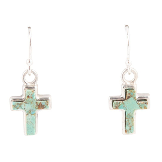 Touch of Blue Turquoise Sterling Silver Cross Earrings