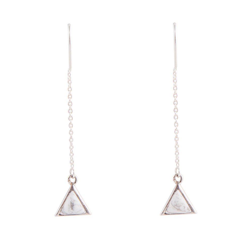 Triangle Threader White Howlite and Sterling Silver Earrings