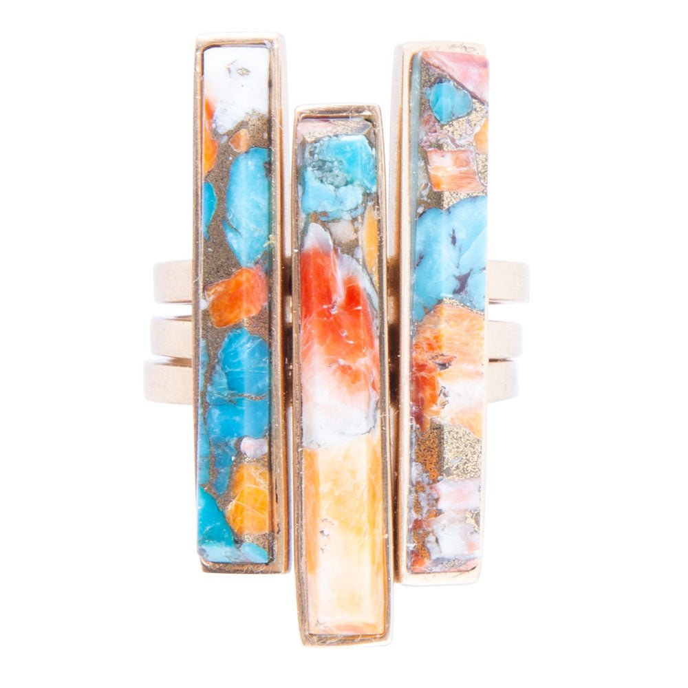 Triple Threat Blue Turquoise Orange Spiny Oyster Matrix Golden Ring Set