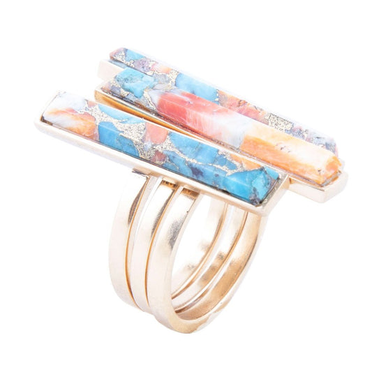 Triple Threat Blue Turquoise Orange Spiny Oyster Matrix Golden Ring Set