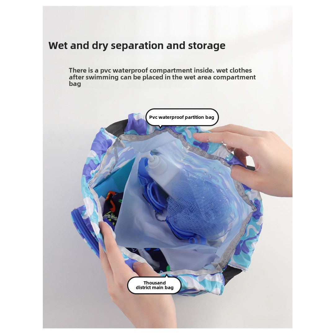 Children's swimming bag, wet and dry separation toilet bag, large-capacity swimming storage bag, beach storage bundle backpack.