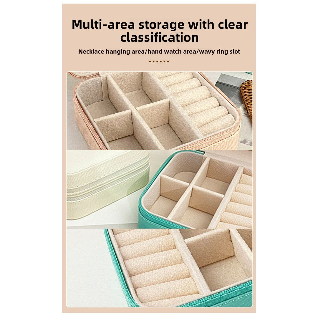 Jewelry storage box, storage box portable zipper case, travel jewelry stud earrings pu jewelry