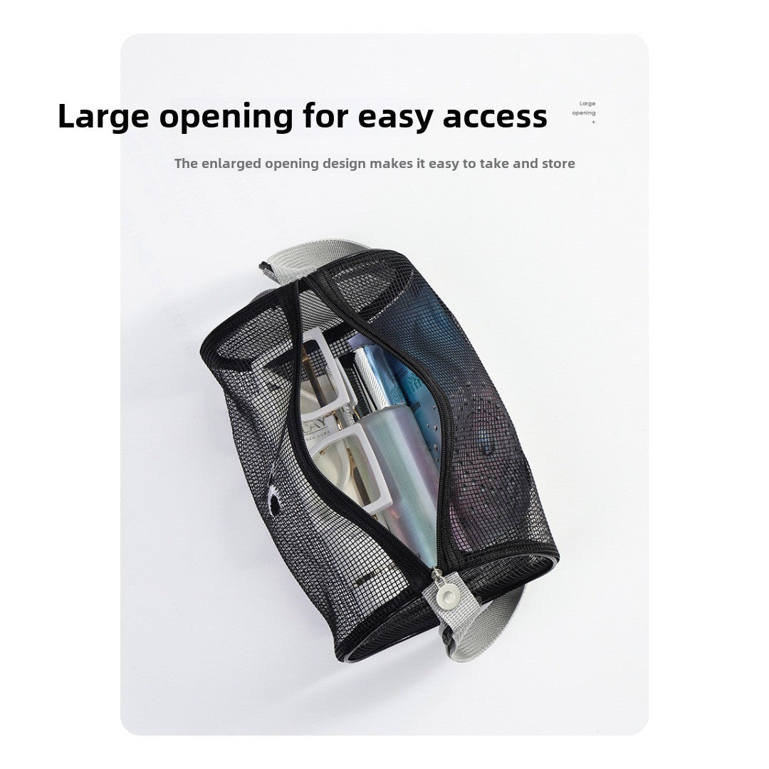 Big eye mesh cylinder bag, breathable leisure travel crossbody bag mesh, portable crossbody beach bag, swimming wash storage bag