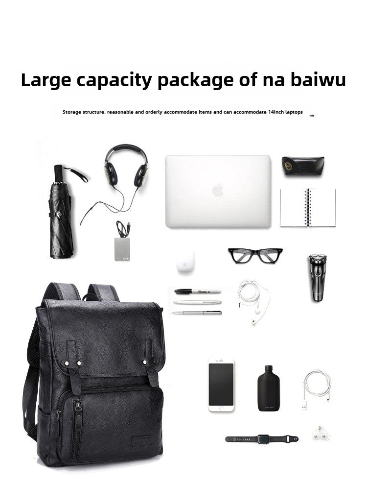 Trendy Men's Retro Backpack Trendy Cover Travel Business Bag Soft Leather Men's Backpack MB21080303