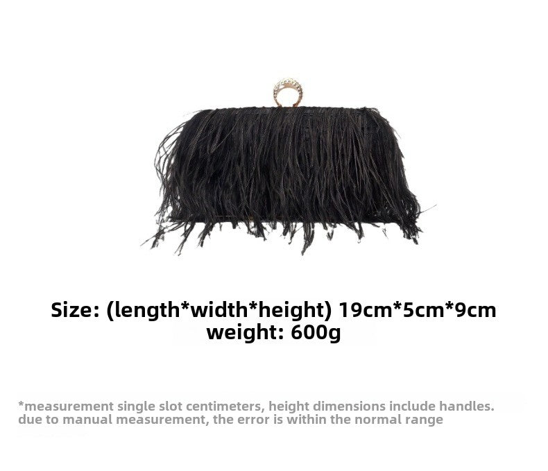 Elegant Ostrich Hair Ring Box – Small Square Bag with Chain Crossbody Shoulder Velvet Evening Clutch Purse, Perfect for Dinner, Casual Outings, Party Events, and Prom Nights