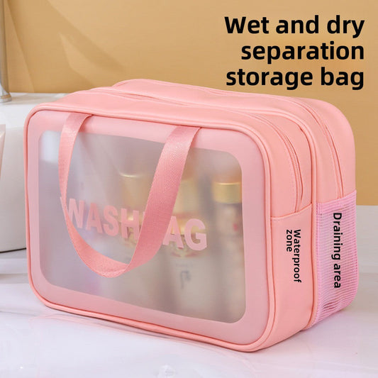 Dry & Wet Separation PVC Transparent Beach Bag – Double-Layer Portable Travel Toiletry Bag with Compartments for Makeup & Cosmetic Storage, Ideal for Organizing on-the-Go
