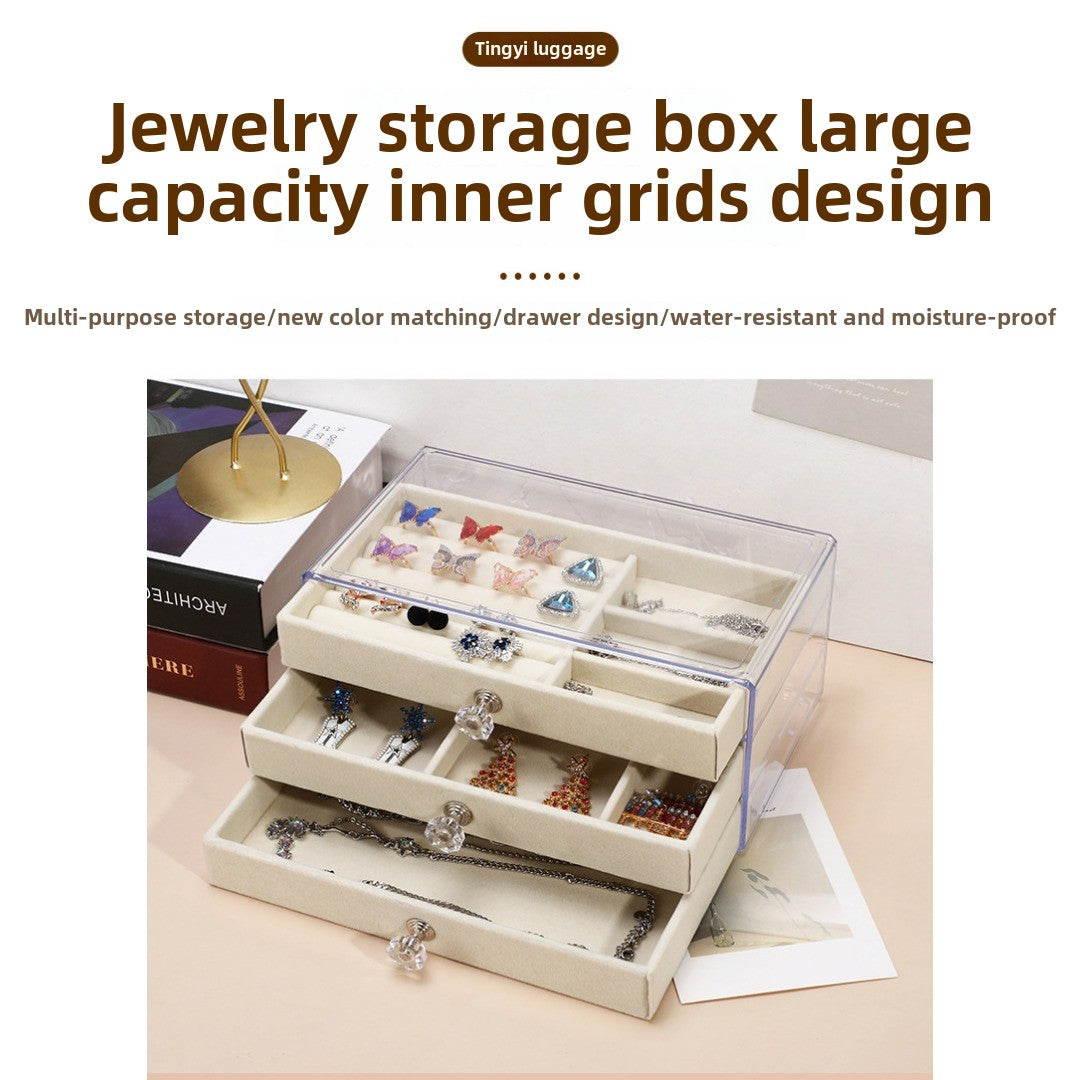 Multi-layer anti-oxidation jewelry box, earrings necklace bracelet jewelry storage box large capacity