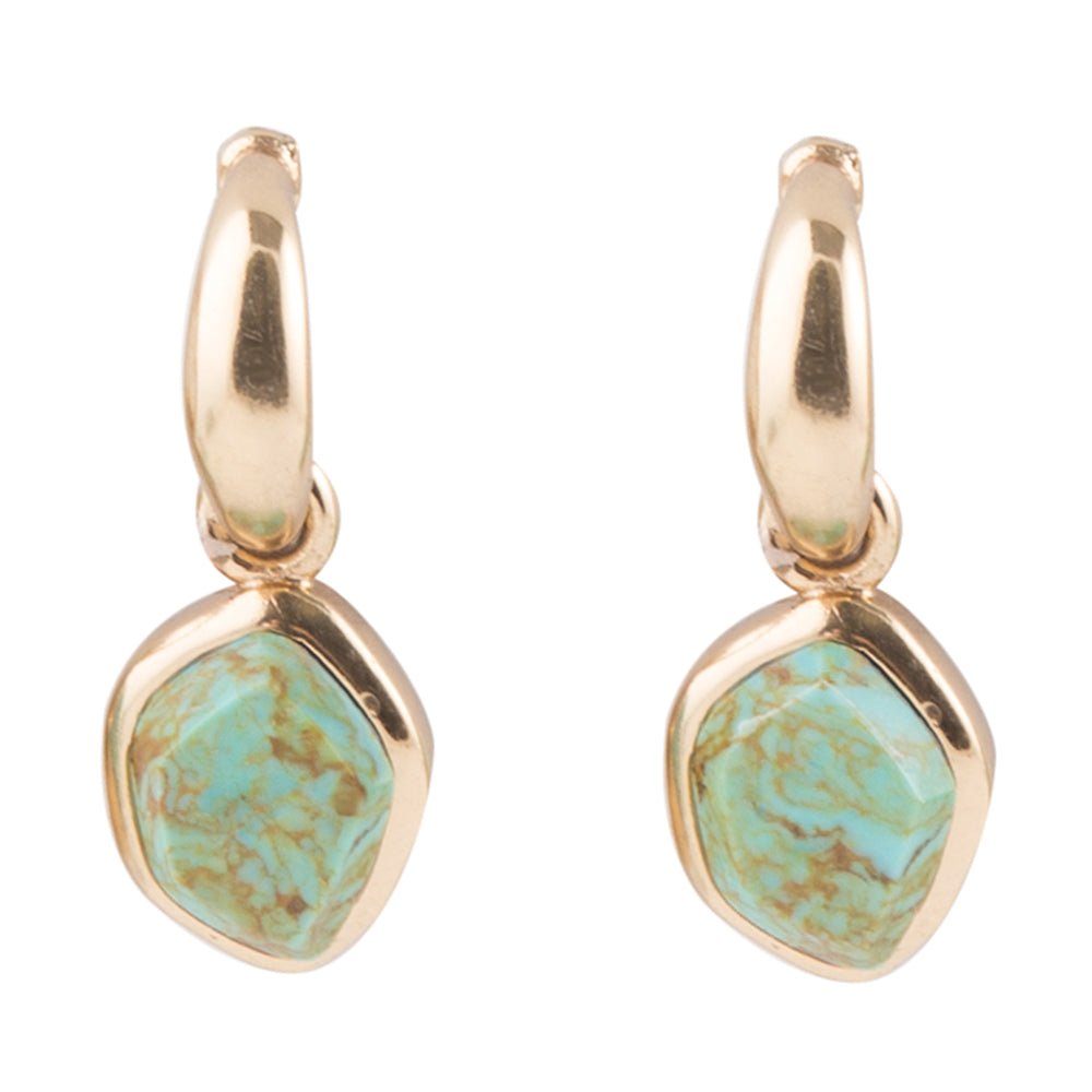 Blue Turquoise and Golden Bronze Half Hoop Earrings