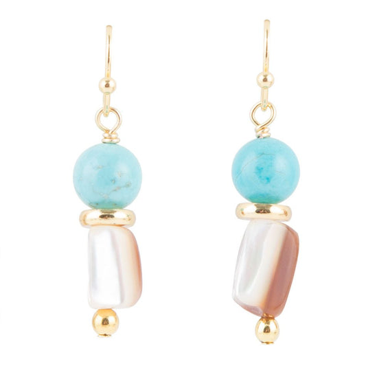 Turquoise and Caramel Shell Drop Earrings