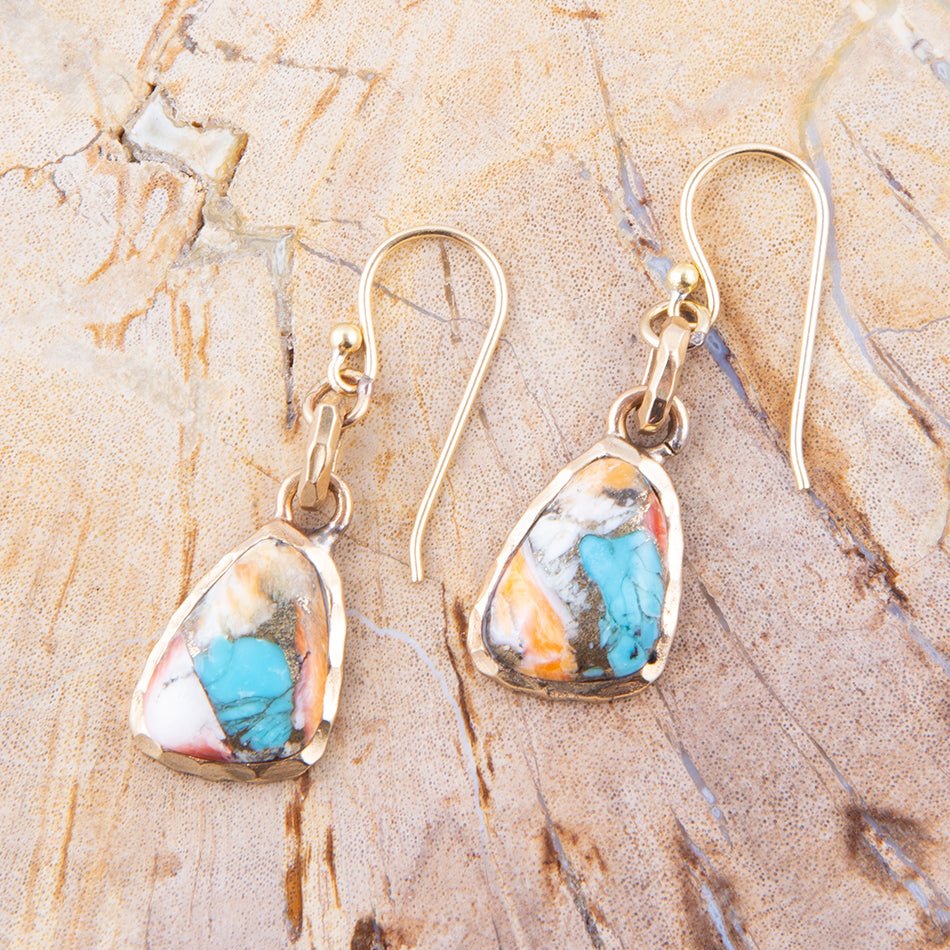 Turquoise and Spiny Oyster Matrix and Bronze Earrings