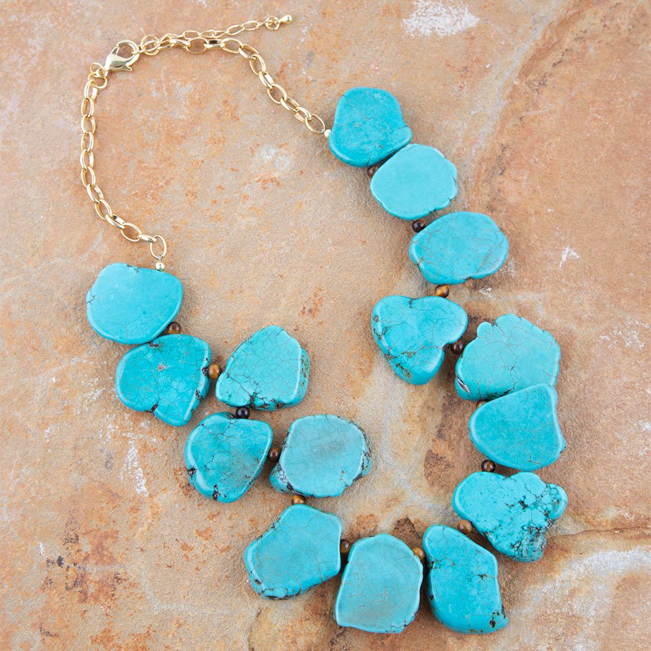 Turquoise Magnesite Slab Golden Necklace