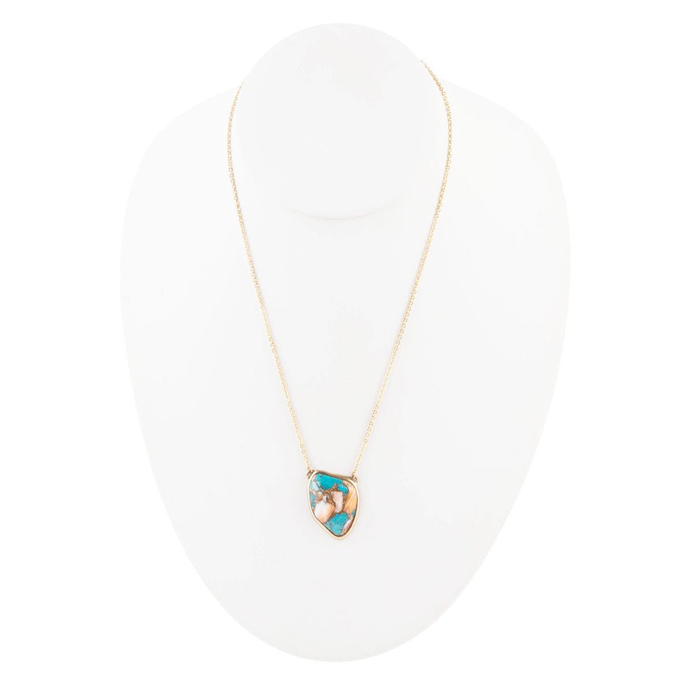 Blue Turquoise Matrix Golden Necklace