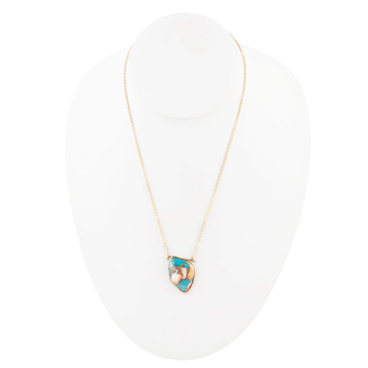 Blue Turquoise Matrix Golden Necklace