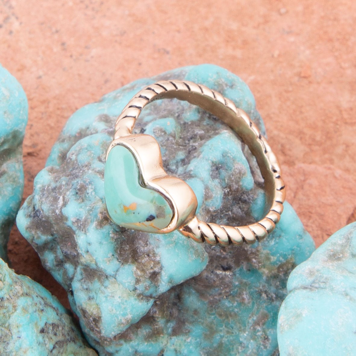 Rope My Heart Blue Turquoise and Golden Ring