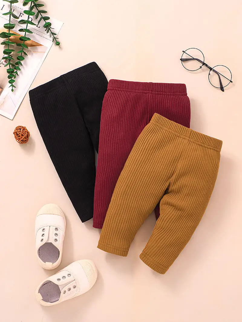 3pcs Baby Girls Solid Ribbed Cotton Leggings Set - # BAAA1B1910002