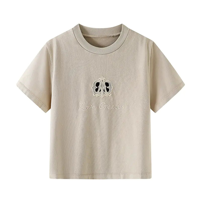 Cute Girl Printed Short Sleeve T-Shirt with Lace Collar - # GIAA23510018