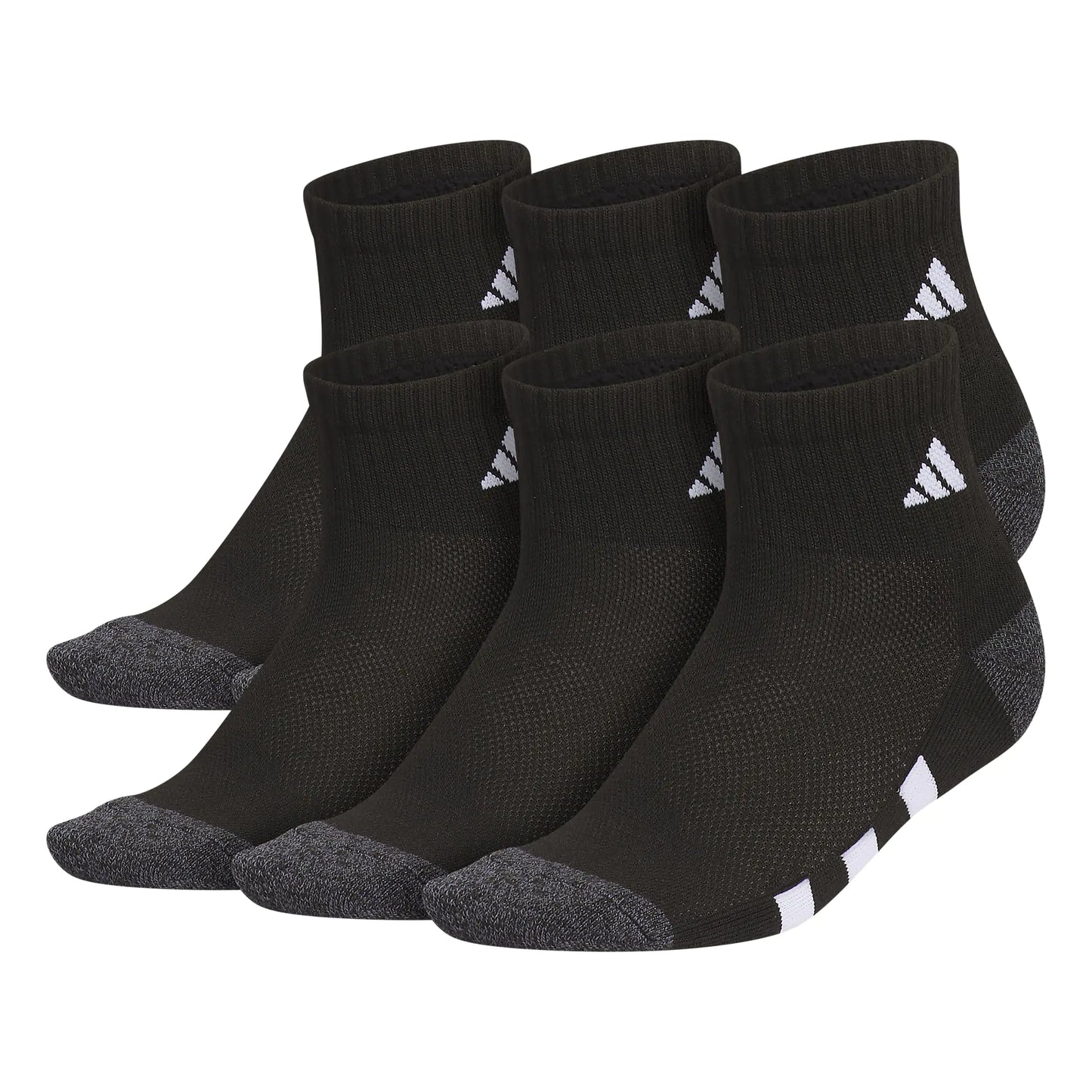 adidas Athletic Cushioned Quarter Socks (6-Pair) for Kids, Boys and Girls, Above The Ankle Fit, Durable Fabric Medium Black/Onix Grey/White - # BOAA11810006