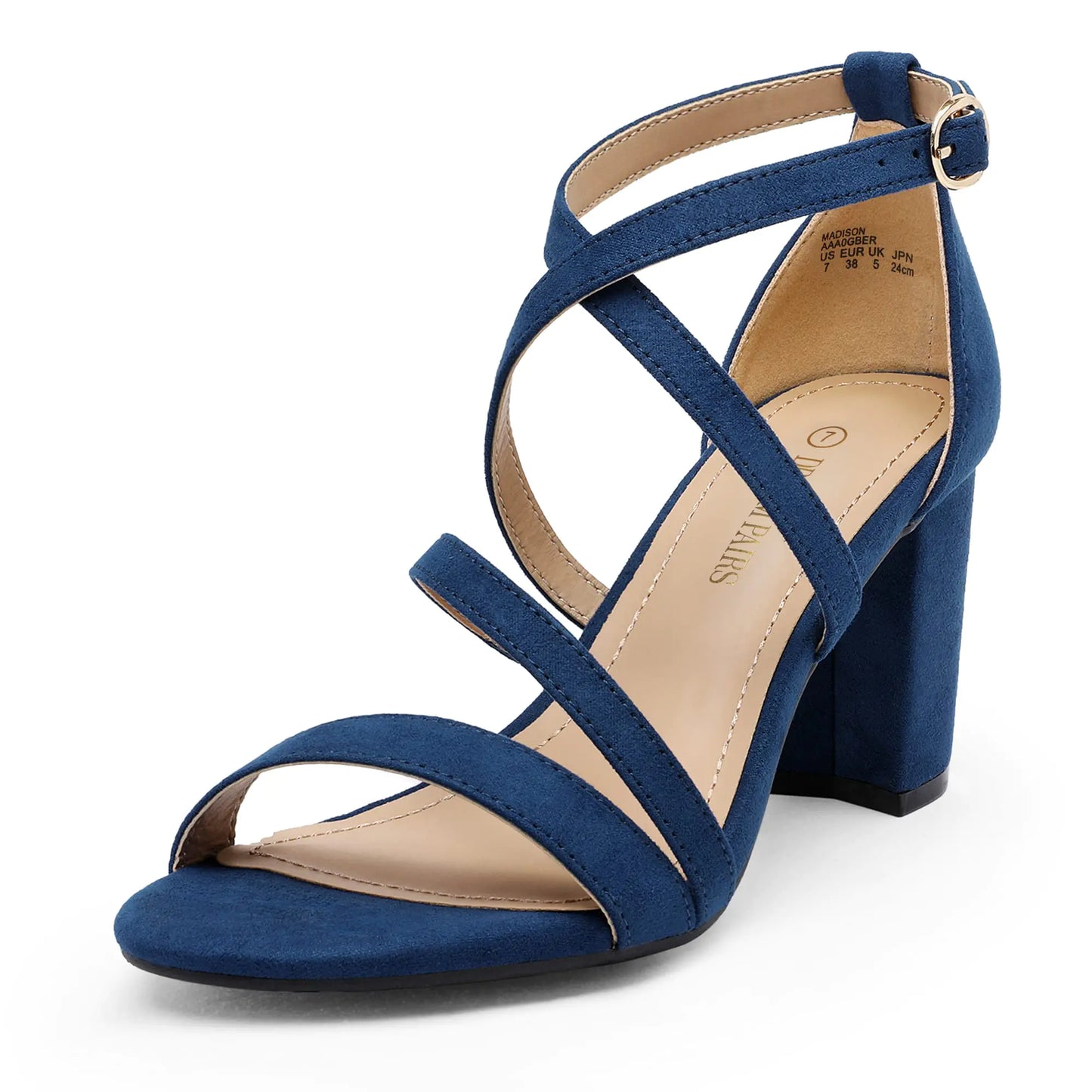 DREAM PAIRS Women’s Ankle Strap Dress Pump Low Chunky Heel Sandals 11 Navy/Suede - # GIAA73210004