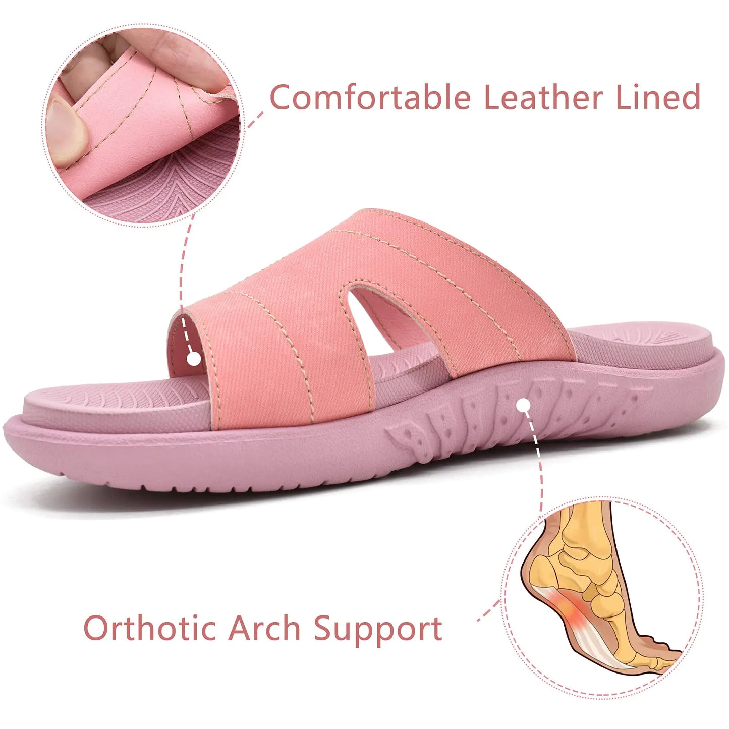 KuaiLu Womens Fashion Orthotic Slides Ladies Lightweight Athletic Yoga Mat Sandals Slip On Thick Cushion Slippers Sandals With Comfortable Plantar Fasciitis Arch Support 8 Pink - # GIAA73510003