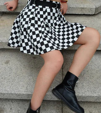 Dark Girl High Waist Plaid Stitching Skirt - # GIAA23710001