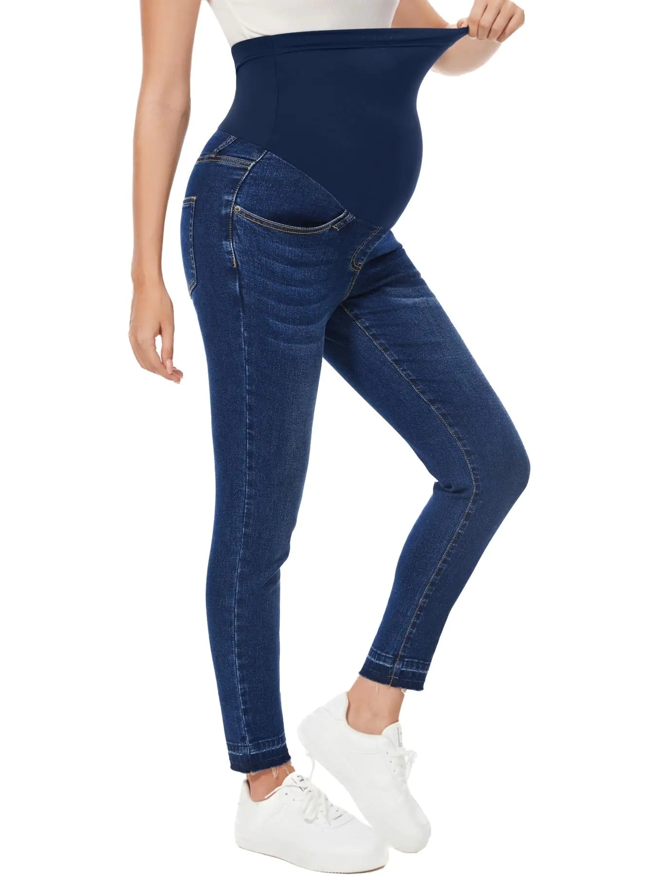 PACBREEZE Women's Maternity Jeans Over Belly Skinny Stretchy Denim Pants Comfy Slim Pregnancy Pants Medium B01: 27'' Vintage Dark Blue - # WOAA21410001-PRG