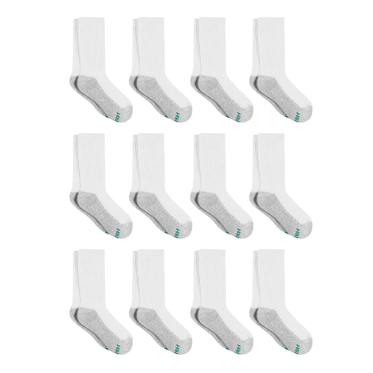 Hanes Boys' Socks, Double Tough Cushioned Crew Socks, 12-pair Packs Medium White/Grey Bottom - # BOAA11810002