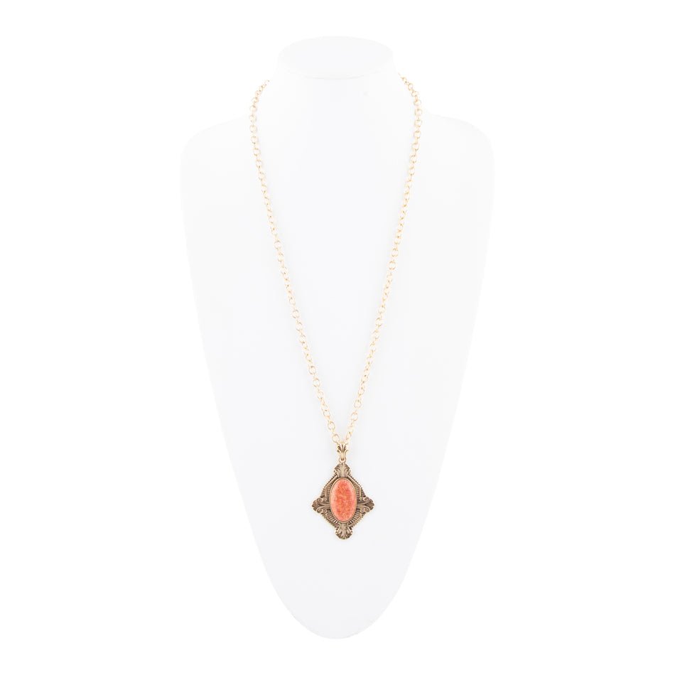 Valerie Orange Sponge Coral and Golden Pendant Necklace