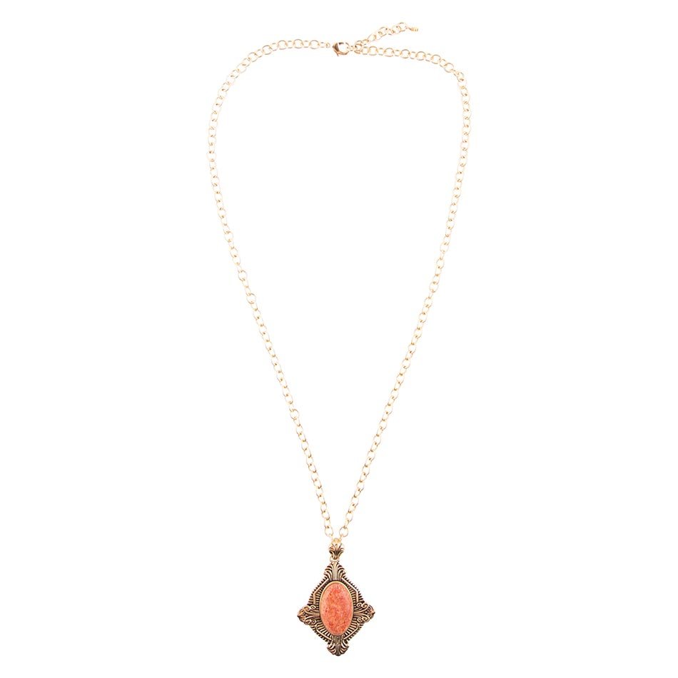 Valerie Orange Sponge Coral and Golden Pendant Necklace