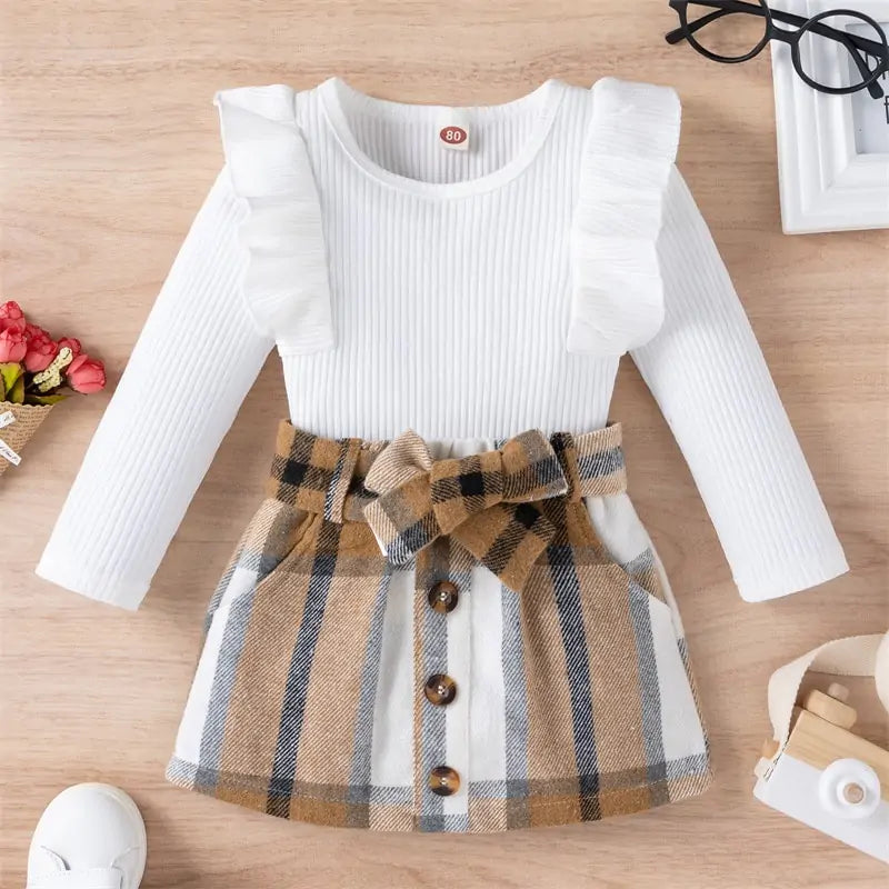 Knitted Ribbed Solid Color Baby Girl Set - # GIAA212310011