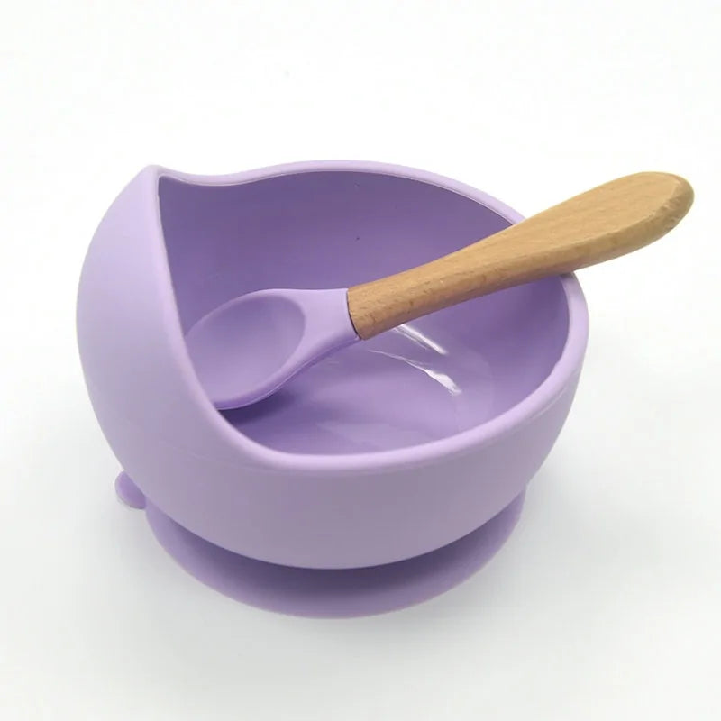 Baby Silicone Feeding Set with Wooden Spoon - # BAGE21110004