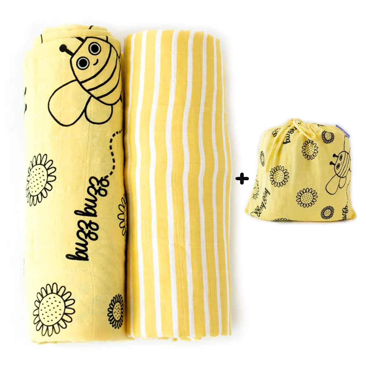 Milk&Moo Set of 2 Buzzy Bee Baby Muslin Swaddle Blanket - # BAGE41210020