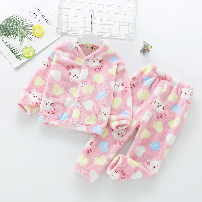 Kids' Fleece Pajama Set with Cartoon Print - # BAAA81810019