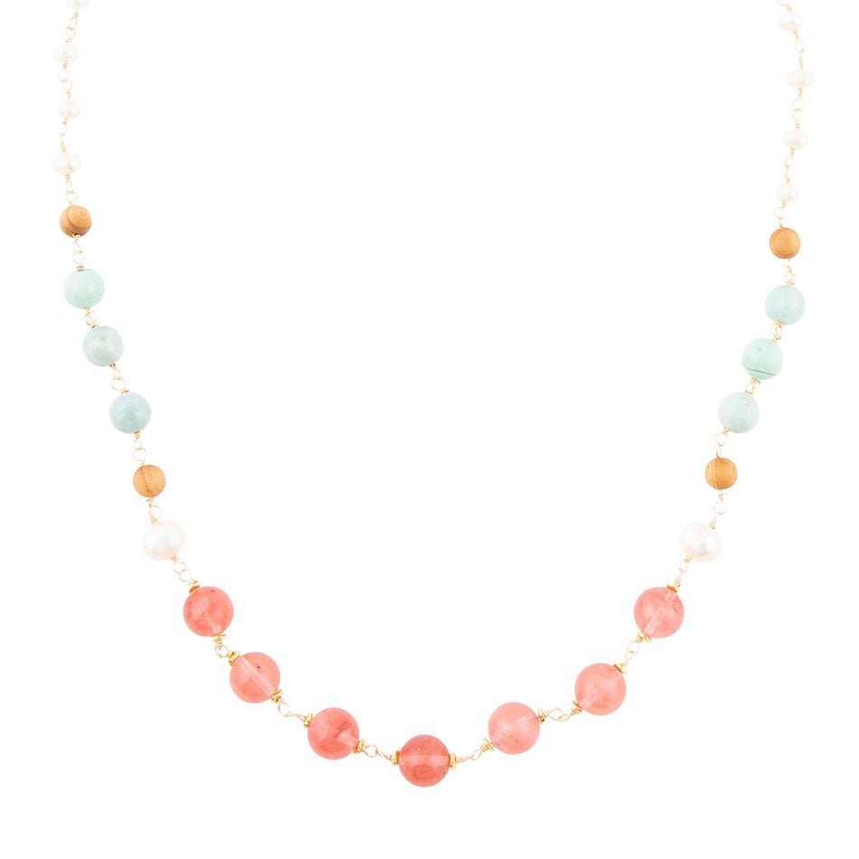 Watermelon Kiss Mint Jasper Golden Long Necklace