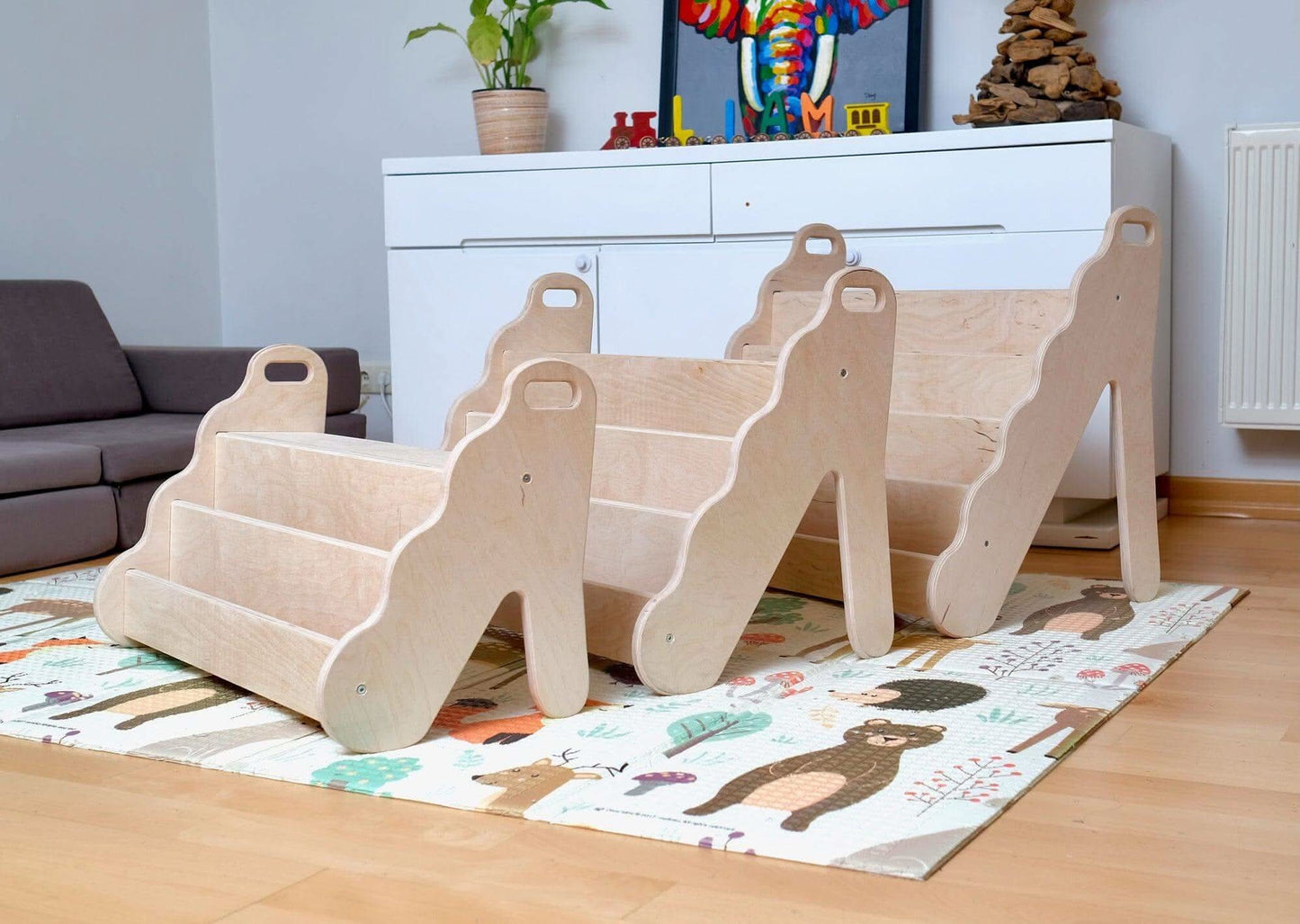 Curved Wooden Bookshelf in Multiple Sizes – Elegant Wave Design